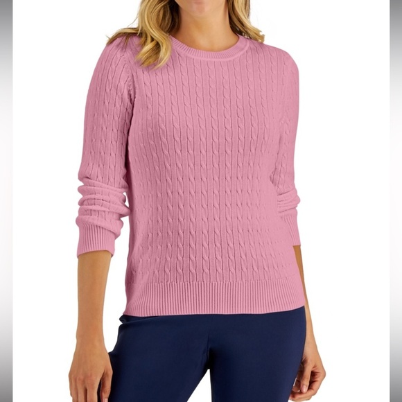 Macy’s Karen Scott Bubblegum Pink Cable Knit Academia Preppy Sweater Siz… - Picture 1 of 8